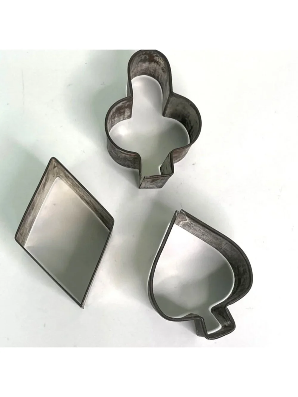 Antique Davis Baking Powder Cookie Cutter Set of Playing Card Suits Tin Metal